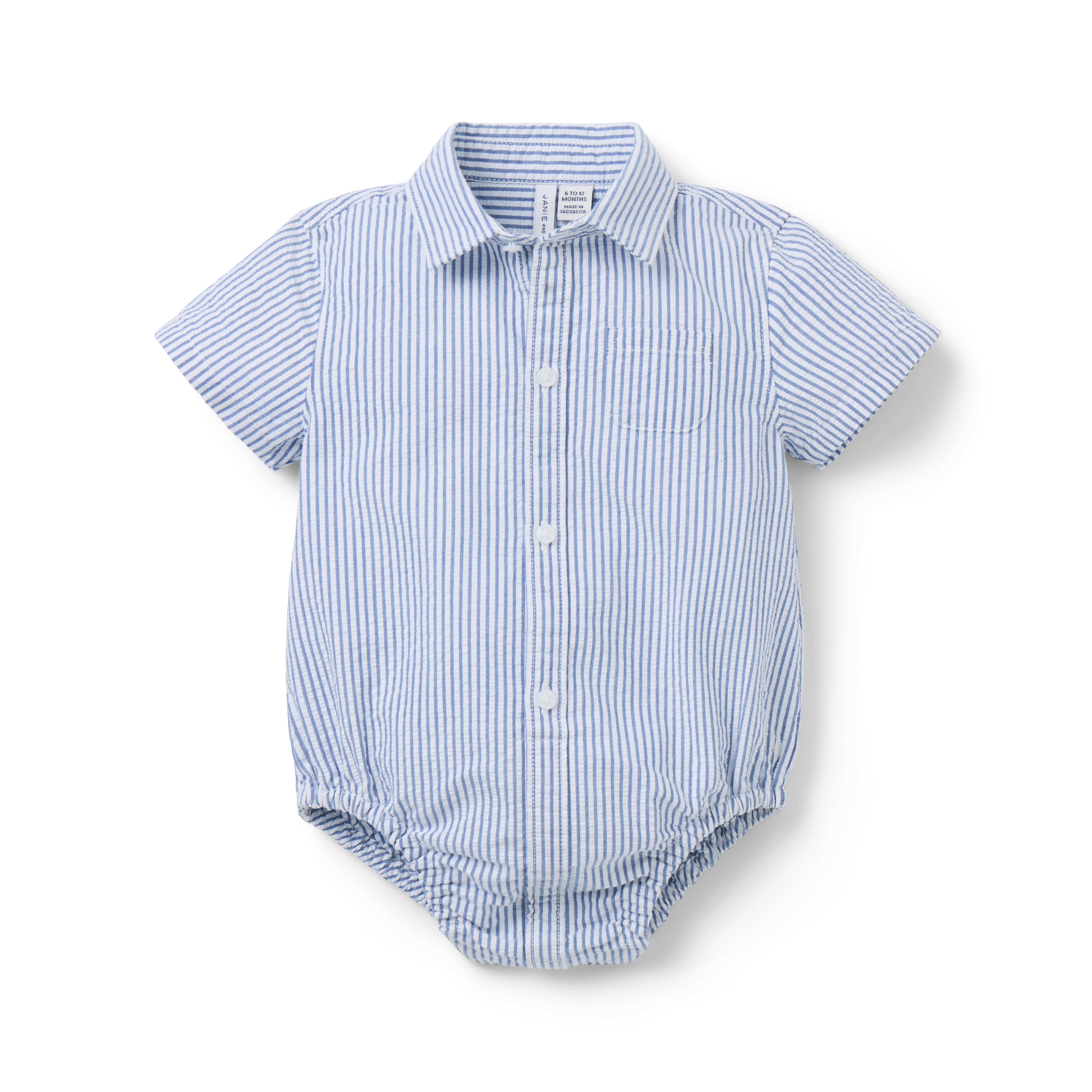 Baby Striped Seersucker Collared Bodysuit