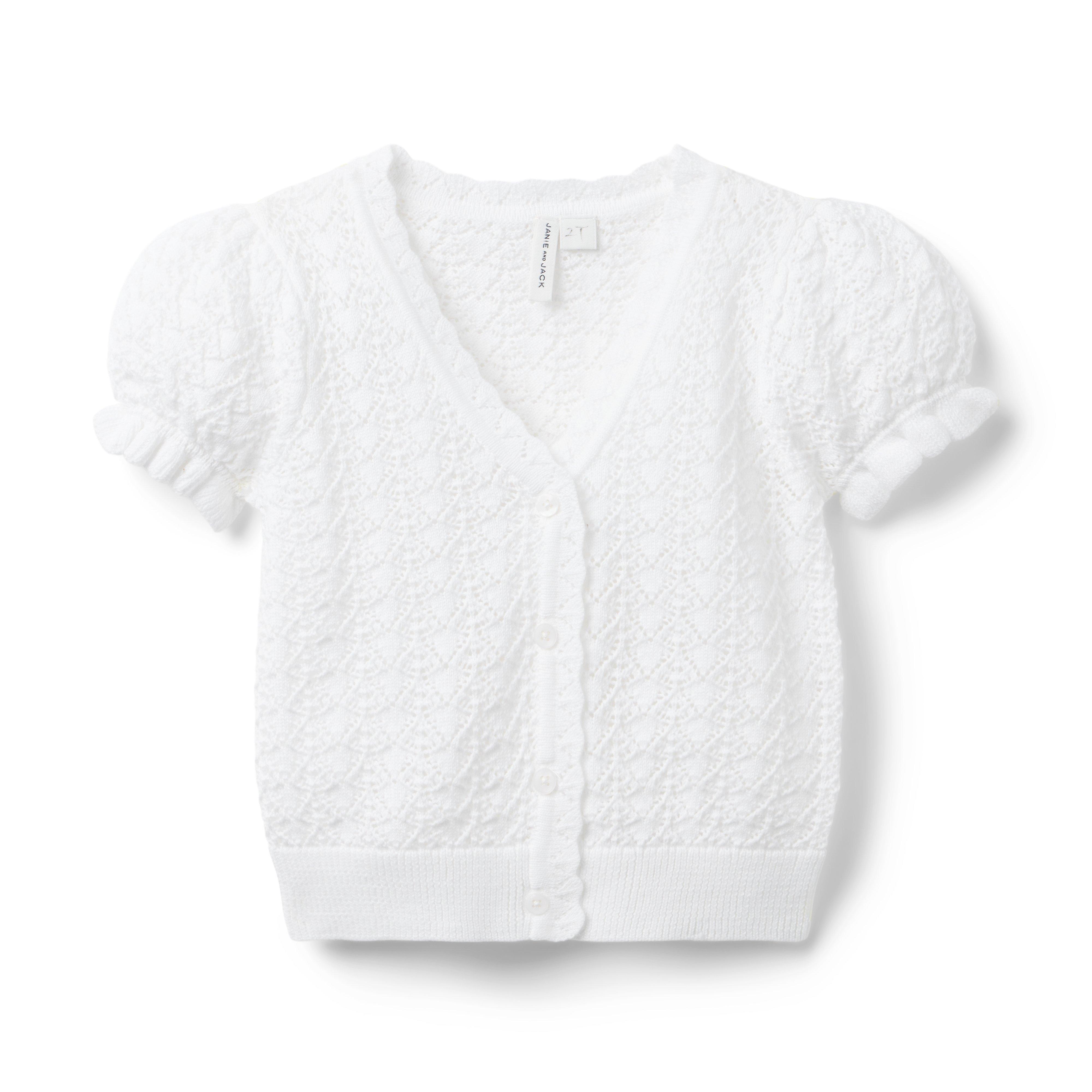 Pointelle Puff Sleeve Cardigan