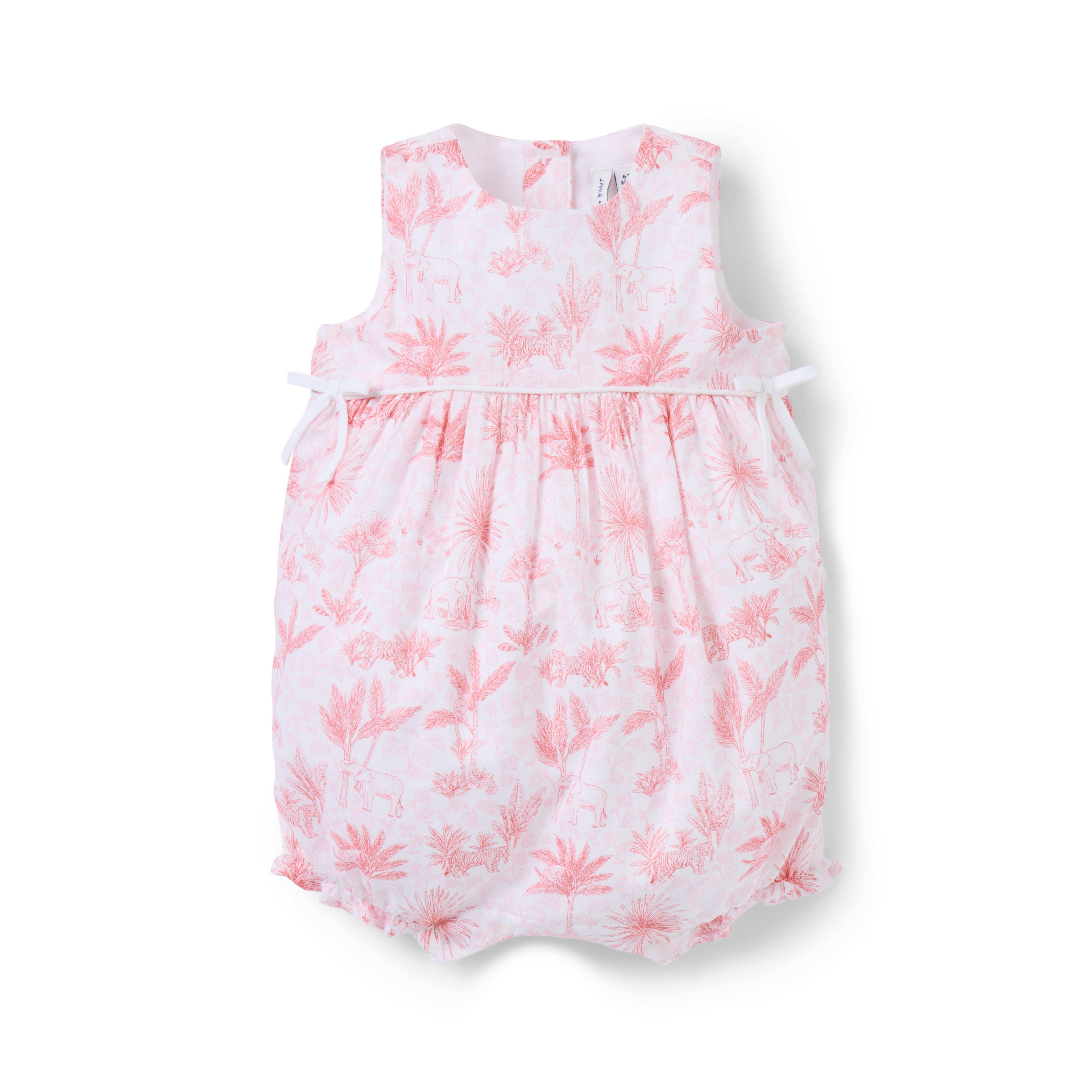 Baby Safari Toile Bow Romper