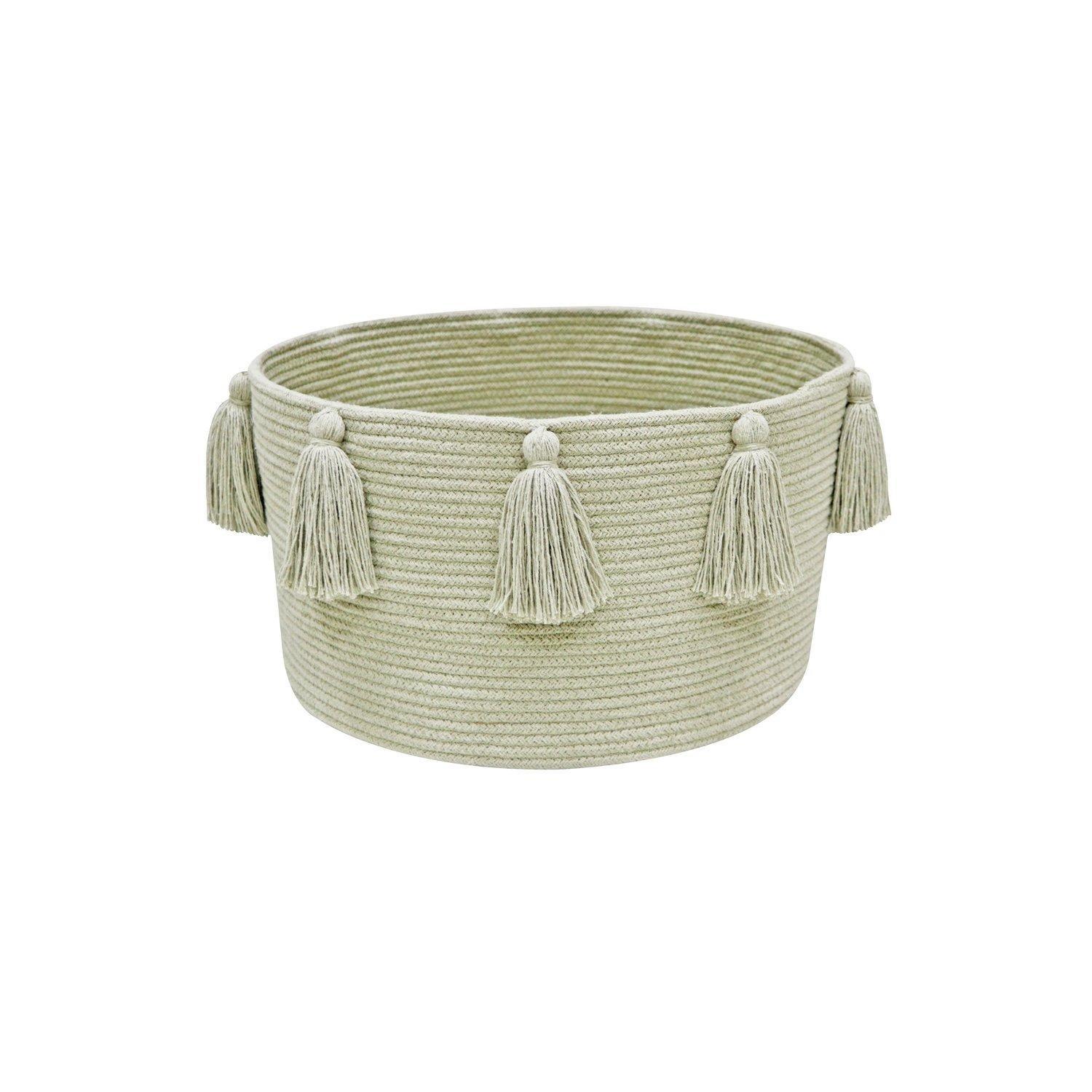 Basket New Tassels Olive